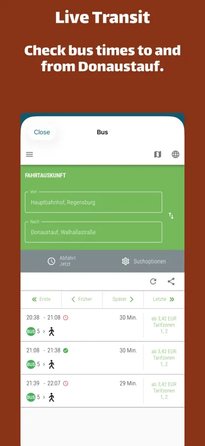 Bus times to and from Donaustauf