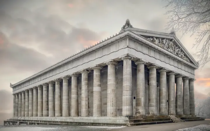 Illustration of the Walhalla monument above the Danube